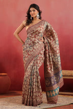 Rust Tussar Silk Printed Saree