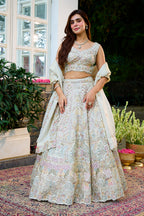 Cream SIlk Embroidered Lehanga