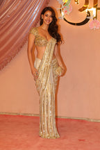 Fawn Color Sequins Embroidered Georgette Saree