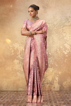 Dusty Pink Woven Silk Banarasi Saree