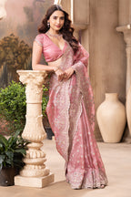 Dusty Pink Metallic Tissue Embroidered Saree