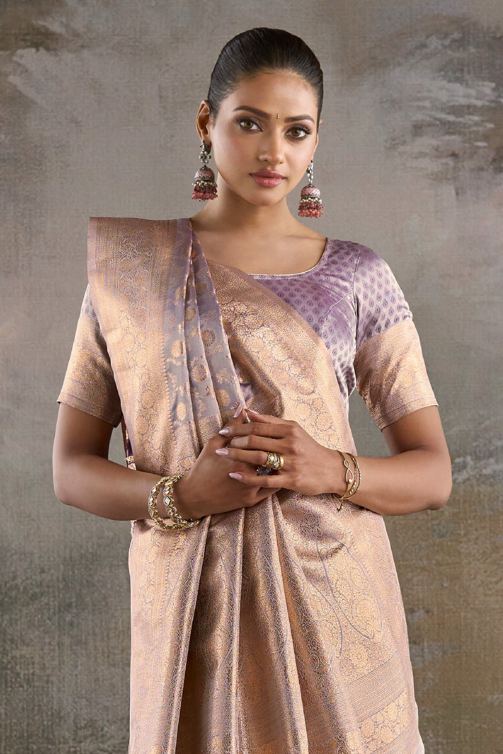 Light Mauve Banarasi Katan Silk Woven Saree