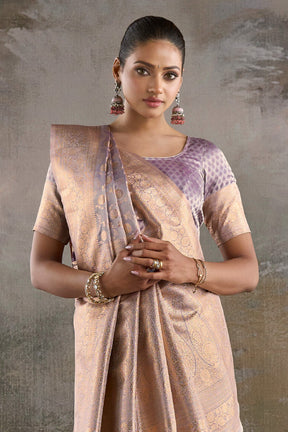 Light Mauve Banarasi Katan Silk Woven Saree