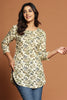Beige & Green Color Floral Printed Kurti