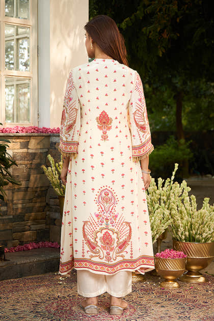 Cream Crepe Silk Printed Kurta Set