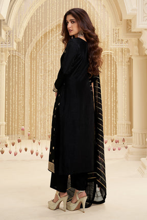 Black Silk Zari Woven Suit Set