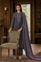Grey Matka Silk Embroidered Unstitched Suit Material