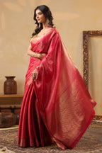 Rani Color Zari Woven Soft Silk Saree