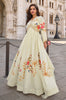 Cream Silk Floral Printed And Zari Embroidered Alia Cut Anarkali Gown