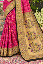Magenta Silk Printed And Woven Border Saree