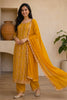 Mustard Crepe Silk Embroidered And Floral Printed Unstitched Suit Material