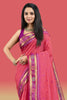 Light Carmine Pink Colour Maheshwari Cotton Woven Saree