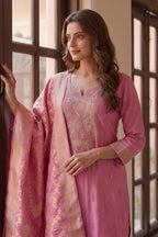 Dusty Pink Zari And Sequins Embroidered Silk Suit