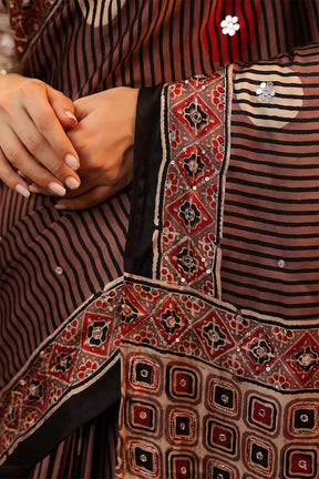 Light Brown Pure Mulberry Silk Printed And Embroidered Saree