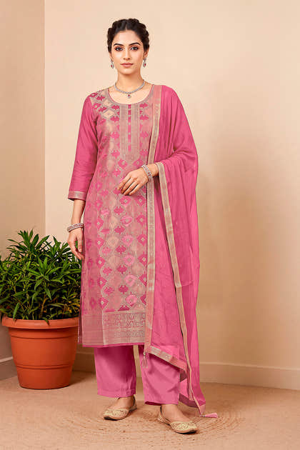 Pink Silk Woven Unstitched Suit Fabric