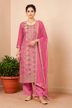 Pink Silk Woven Unstitched Suit Fabric