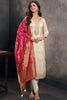 Cream Silk Embroidered & Woven Suit Set