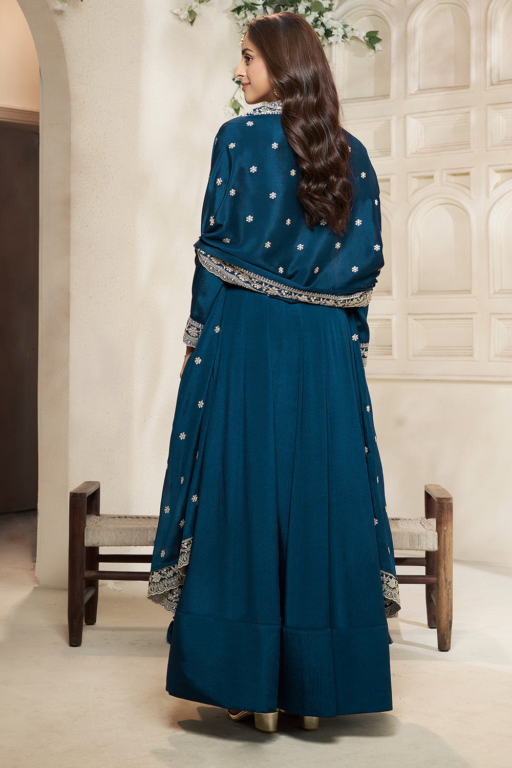Blue Color Crepe Silk Embroidered Anarkali Kurti With Dupatta