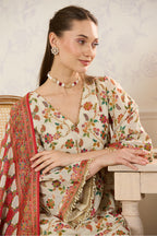 Cream Georgette Floral Resham Woven Unstitched Suit Material