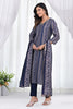 Navy Blue Color Muslin Printed & Neck Embroidered Suit