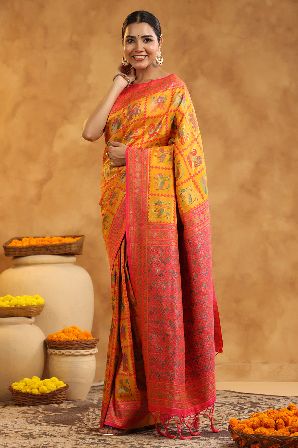 Mustard Colour Resham Woven Saree