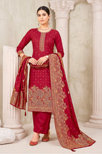 Maroon Pashmina Zari Woven Unstitched Suit Material