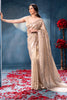 Cream Sequins and Resham Embroidered Matelic Tissue Saree