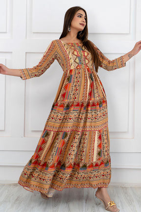 Beige Color Cotton Embroidered Anarkali Kurta