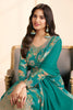 Teal Chinone Silk Floral Printed And Embroidered Unstitched Suit Fabric