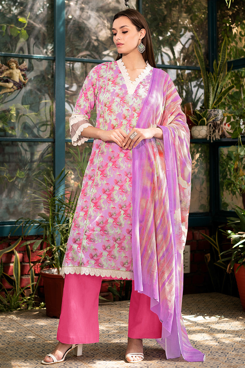 Pink Color Cotton Printed Unstitched Suit Material