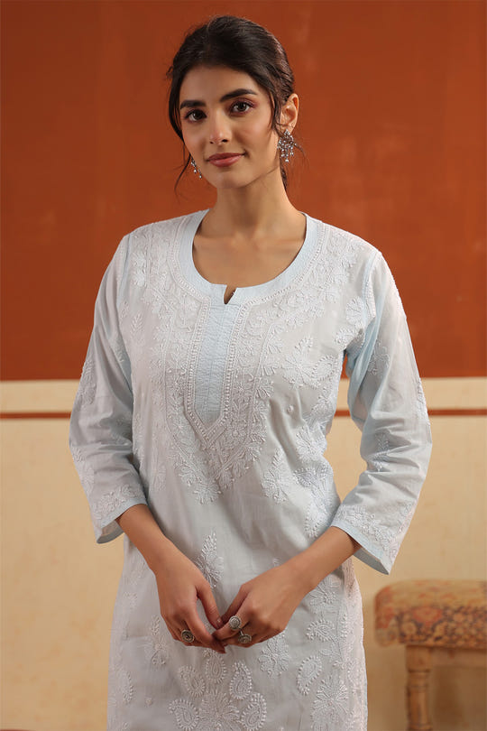 Light Blue Resham Embroidered Kurta