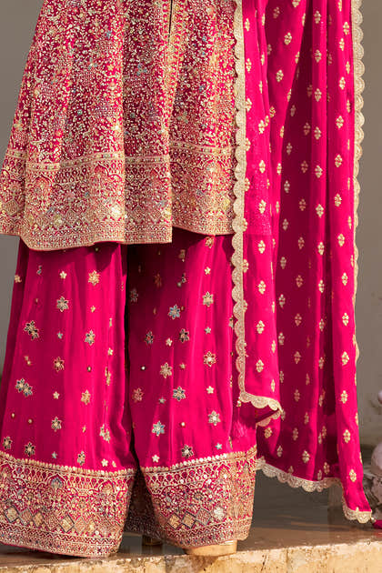 Rani Georgette Embroidered Suit With Embroidered Palazzo