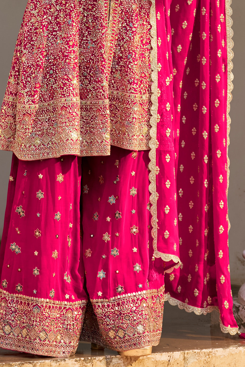 Rani Georgette Embroidered Suit With Embroidered Palazzo