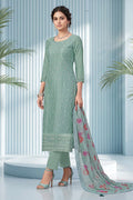 Seafoam Blue Organza Resham Embroidered Unstitched Suit Material