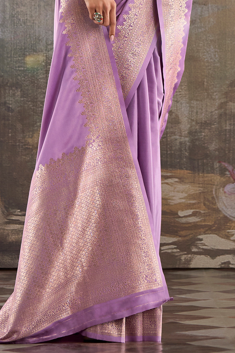 Lavender Zari Woven Satin Silk Saree