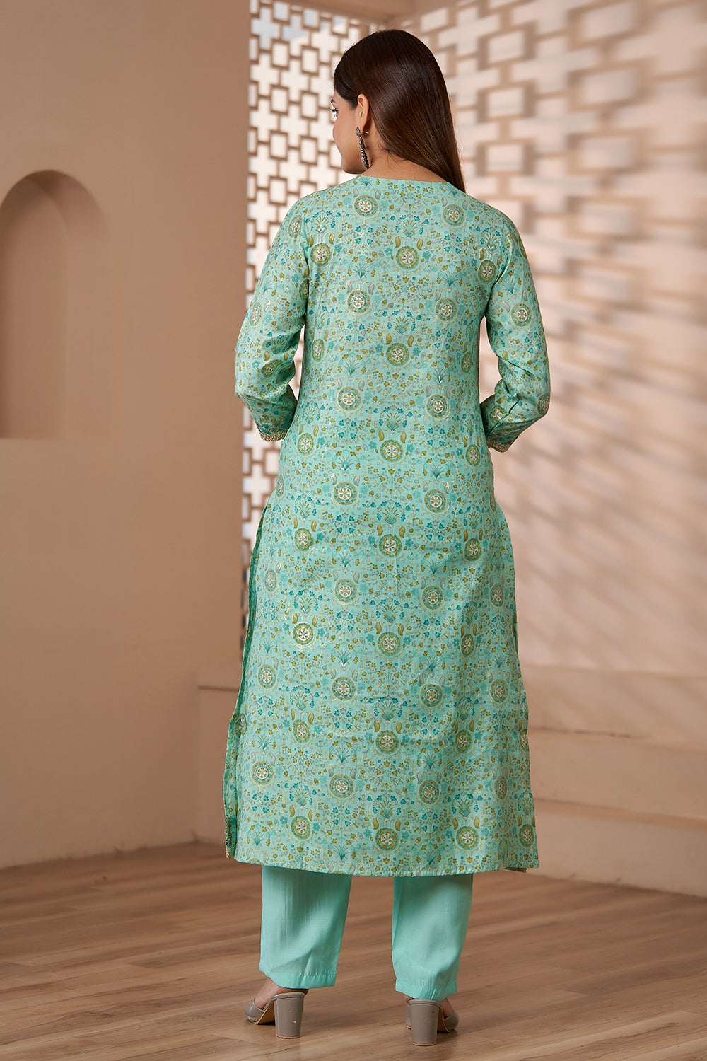 Teal Colour Muslin Printed Suit