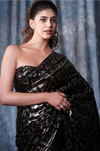 Black Color Sequins Georgette Saree