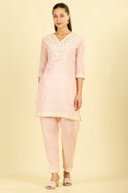 Pink Cotton Hacoba Style Neck-Embroidered Kurta Set