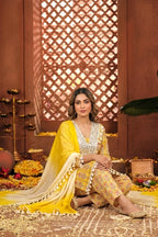 Yellow Cotton  Printed And Mirror Work Suit