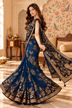 Blue Floral Sequins Embroidered Georgette Saree