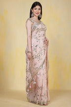 Dusty Pink Sequins Embroidered Georgette Saree