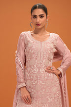 Baby Pink Crepe Silk Cut-Dana and Resham Embroidered Suit with Palazzo