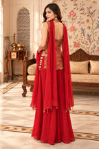 Rust Silk Embroidered Choli With Mukaish Work Georgette Sharara Set