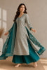 Grey And Teal Printed Chanderi Silk Suit