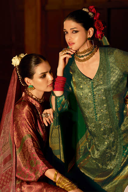Green Spun Printed Unstitched Suit Material