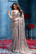 Grey Pure Georgette Sequins Embroidered Saree