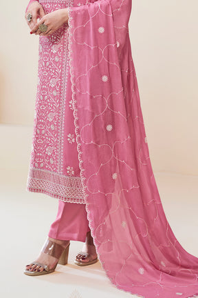 Pink Crepe Silk Embroidered Unstitched Suit