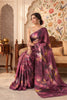 Maroon Satin Abstract Printed Saree