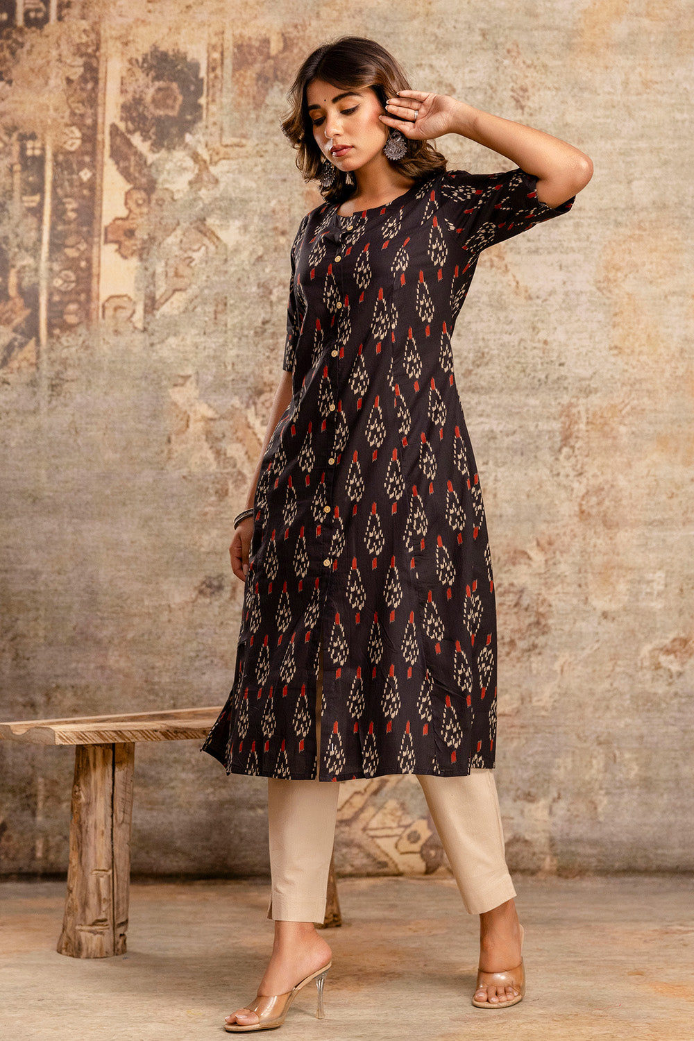 Black Cotton Printed Kurta Set