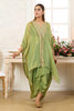 Green Shimmer Fabric Embroidered Cape Jacket with Crop Top & Dhoti Style Pant Co-ord Set